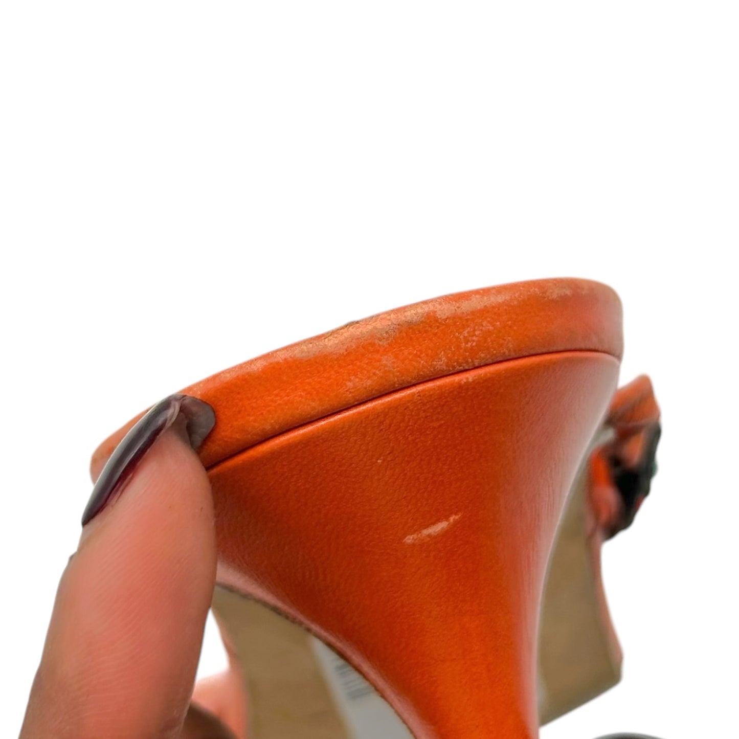 Manolo Blahnik Orange & Turquoise Beaded Kitten Heel Flip Flops
