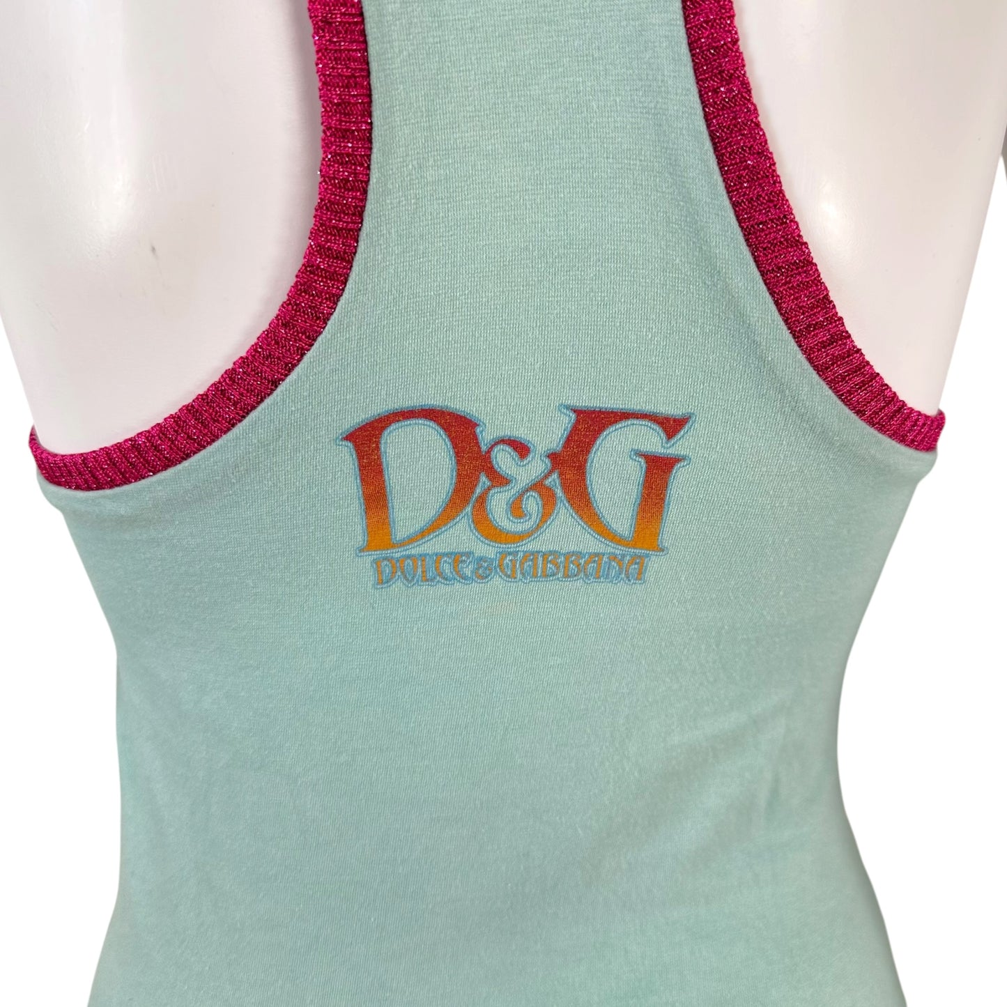 D&G Turquoise Graphic Tank Top with Red Trim