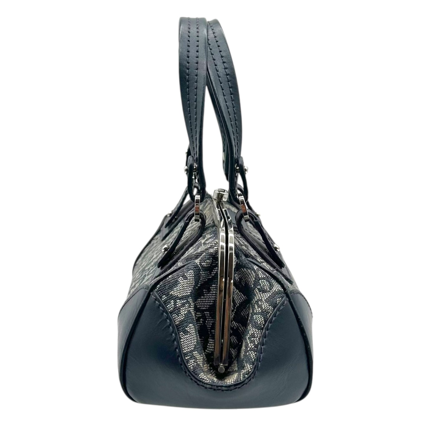 Christian Dior Navy Blue Trotter Monogram East West Kisslock Bag