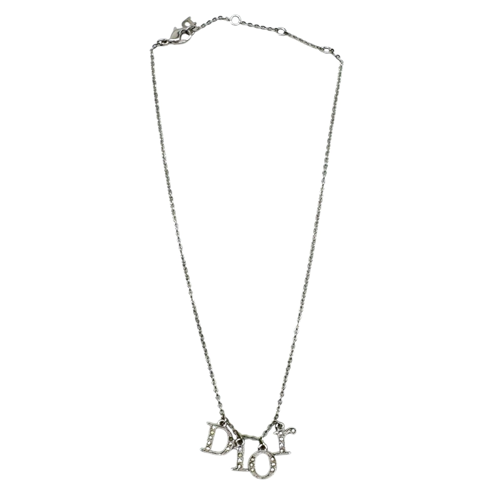 Christian Dior Silver Crystal Spell-Out Choker Necklace - Outfit Repeater