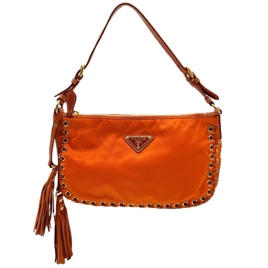 Prada Orange Nylon Fringe Trim Mini Bag