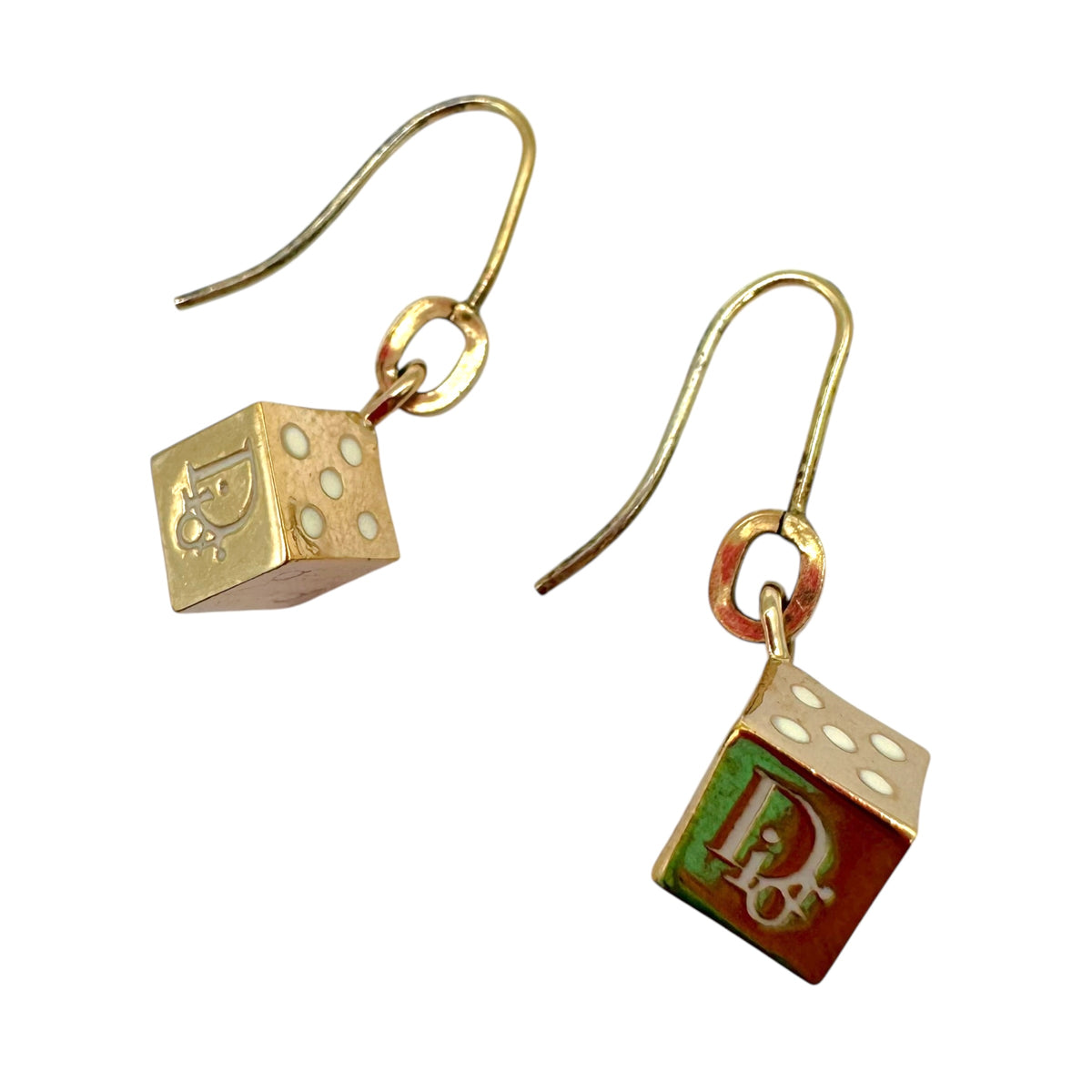 Christian Dior Gold Mini Dice Dangly Earrings