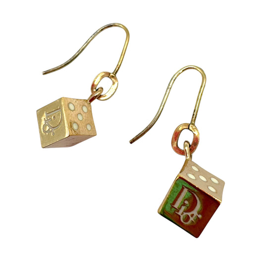 Christian Dior Gold Mini Dice Dangly Earrings
