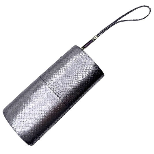 Yves Saint Laurent Rive Gauche Metallic Purple Python Clutch Bag