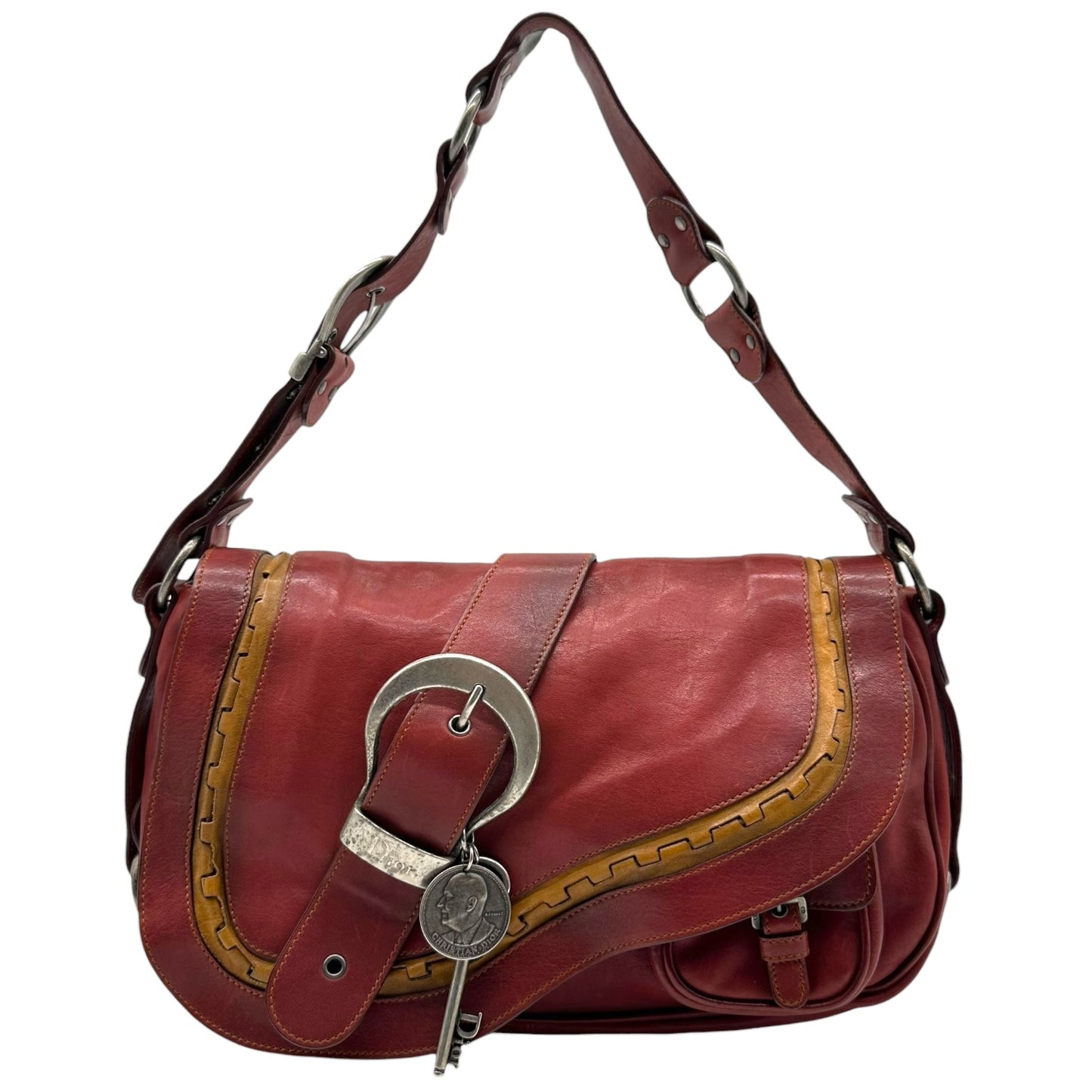 Christian Dior Burgundy Leather Gaucho Saddle Shoulder Bag