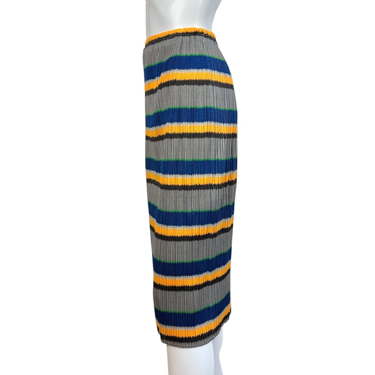 Issey Miyake Pleats Please Gray Multicolor Striped Pleated Midi Skirt