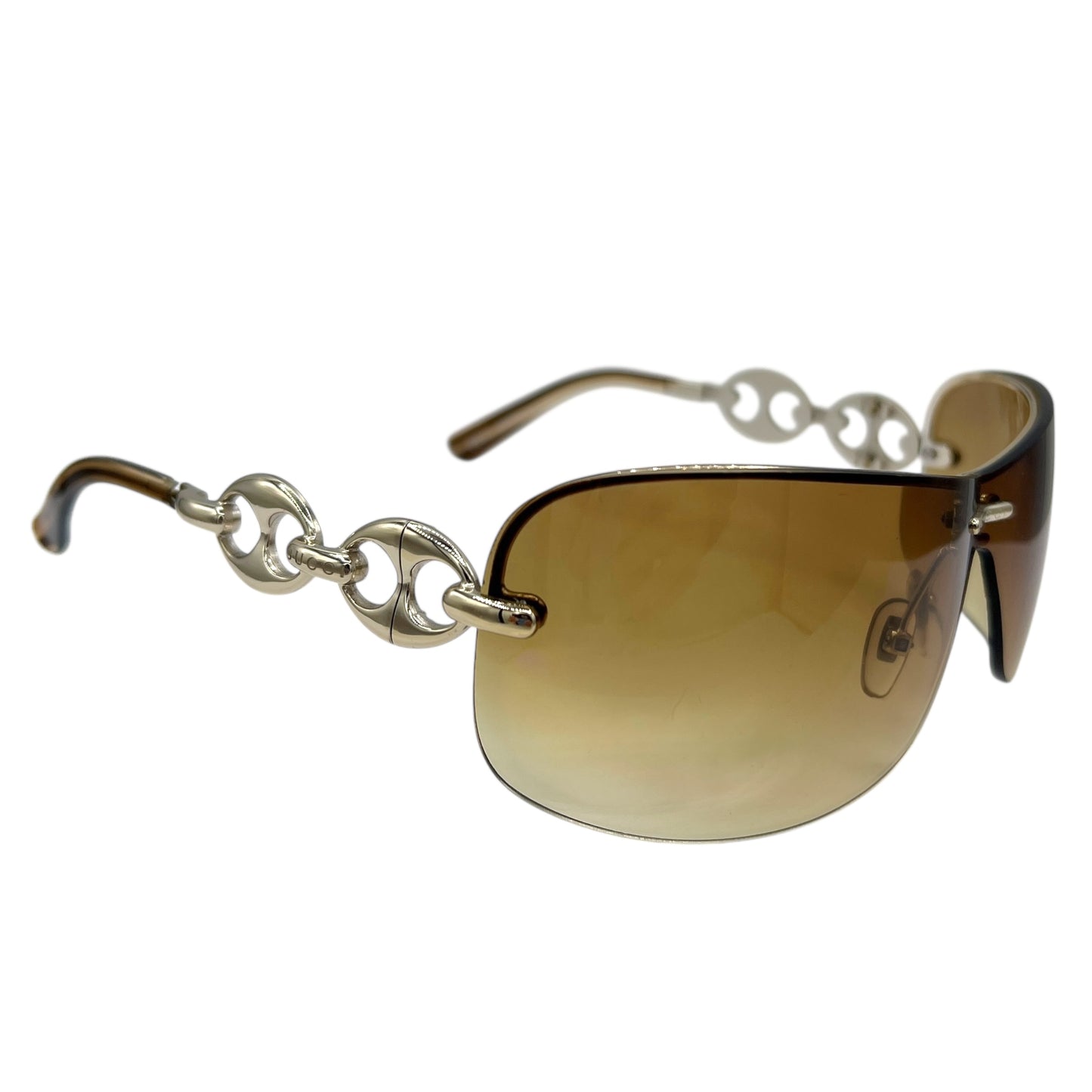 Gucci Brown Gradient & Silver Link Arm Rimless Shield Sunglasses GG2772 w/ Case & Box