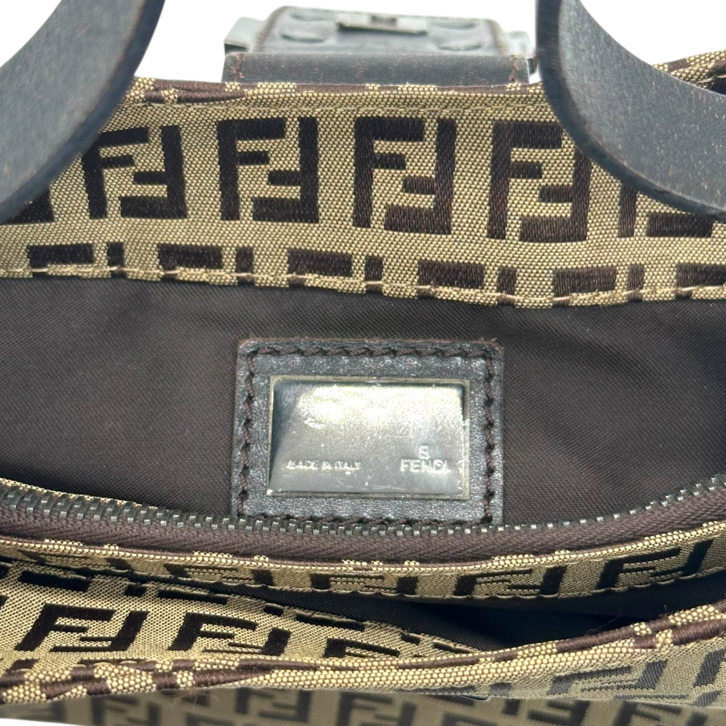 Fendi Tan Zucchino Monogram Shoulder Baguette Bag