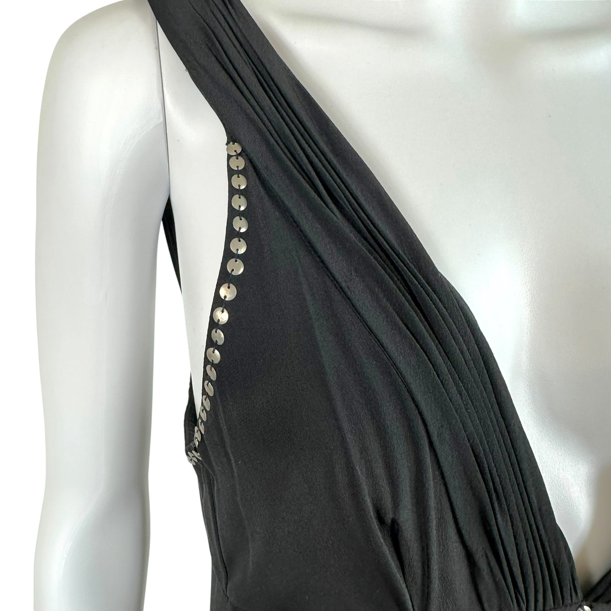 Roberto Cavalli Black Silk Maxi Dress with Metal Embellishments