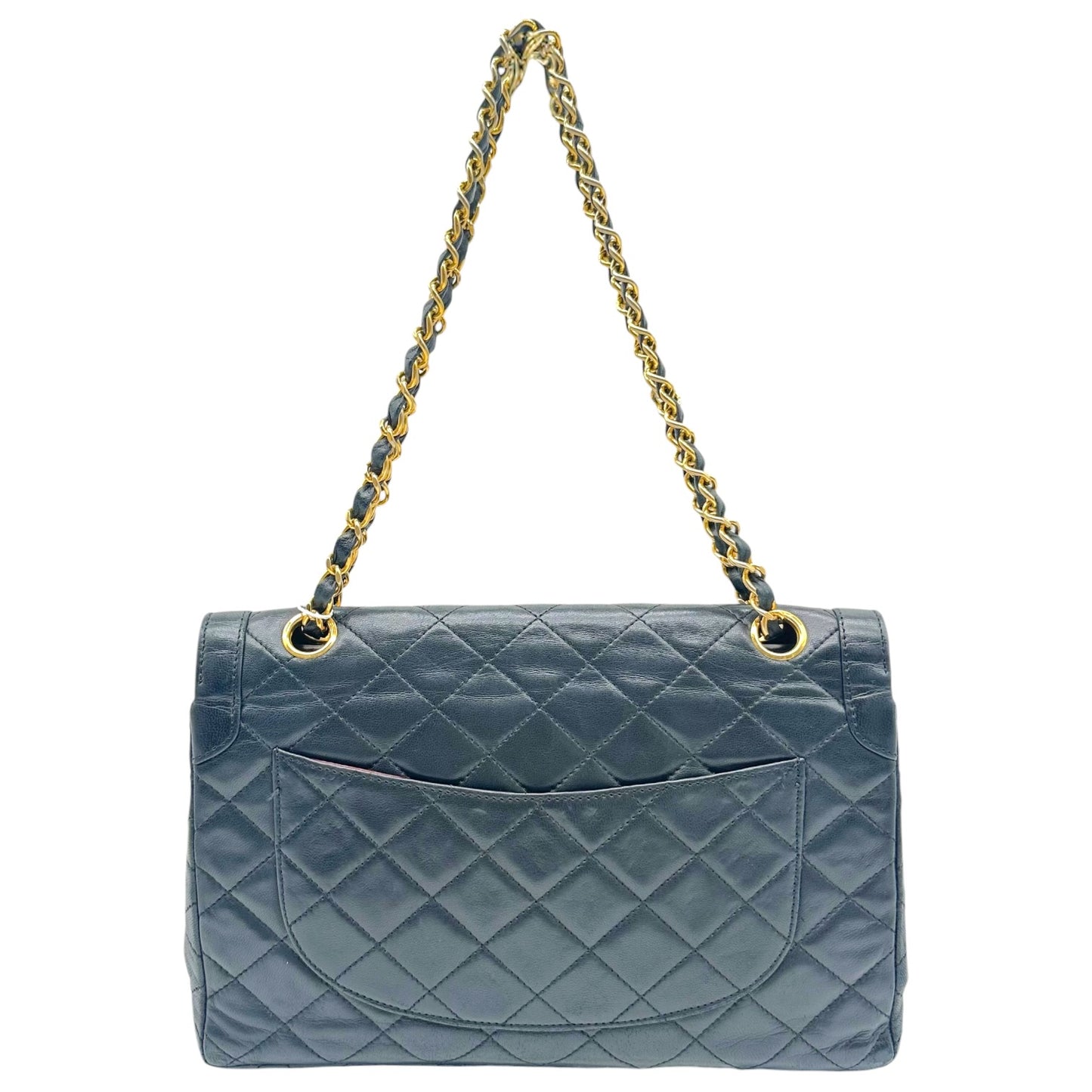 Chanel Black Lambskin Two-Tone Metal Double Flap Medium Diana Bag 1991-94