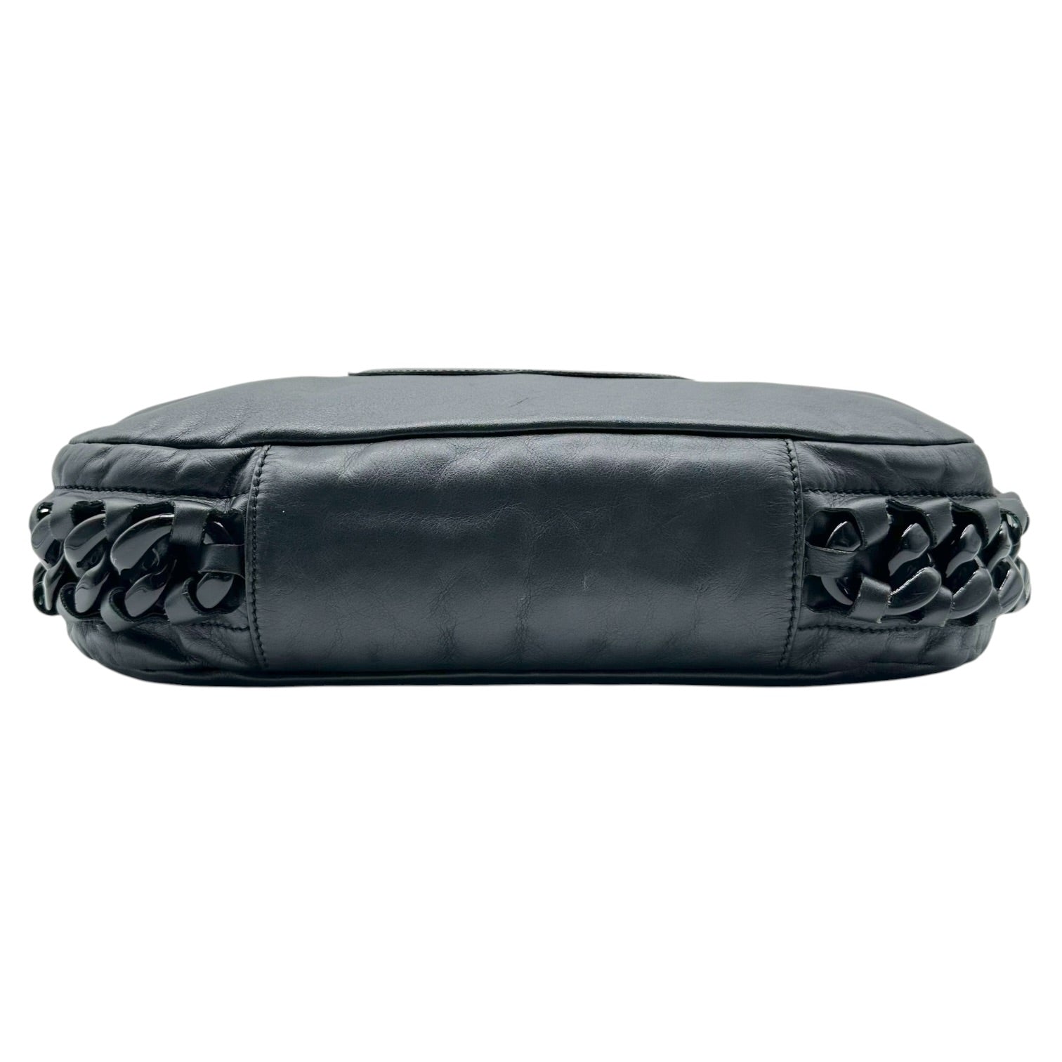 Chanel Black Leather Hobo Bag With Chain Strap