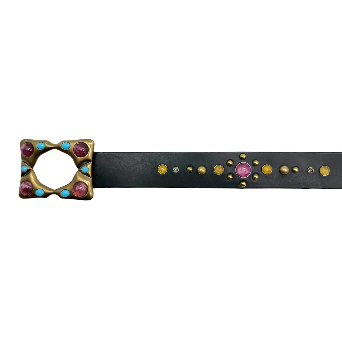 Dolce & Gabbana Brown Leather Gold Multi Stone Studded Belt