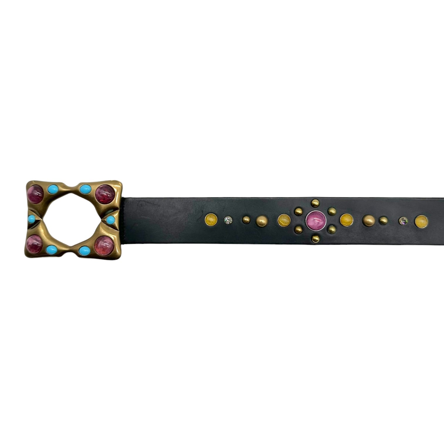Dolce & Gabbana Brown Leather Gold Multi Stone Studded Belt