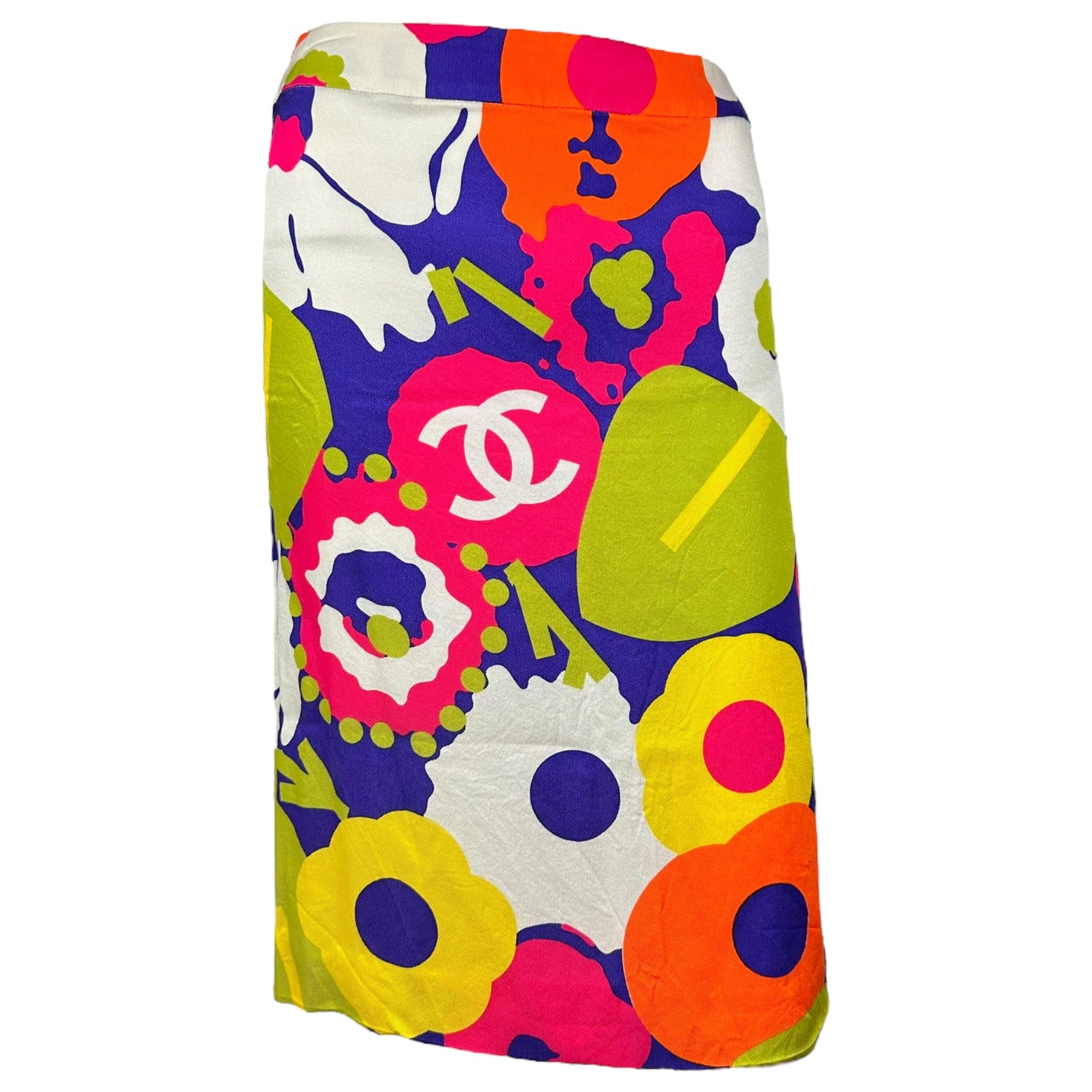 Chanel 2000 Multicolor Floral Printed Midi Skirt