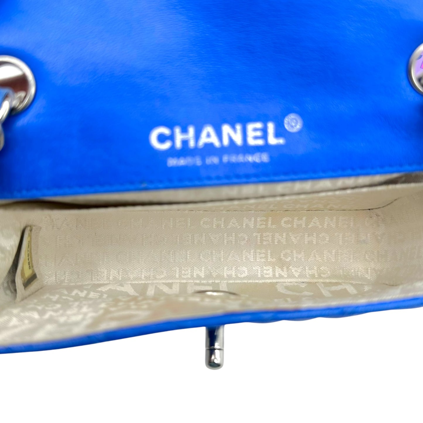 Chanel Cobalt Blue & Silver Matelasse Ladybug Charm Extra Mini Flap 2003-04