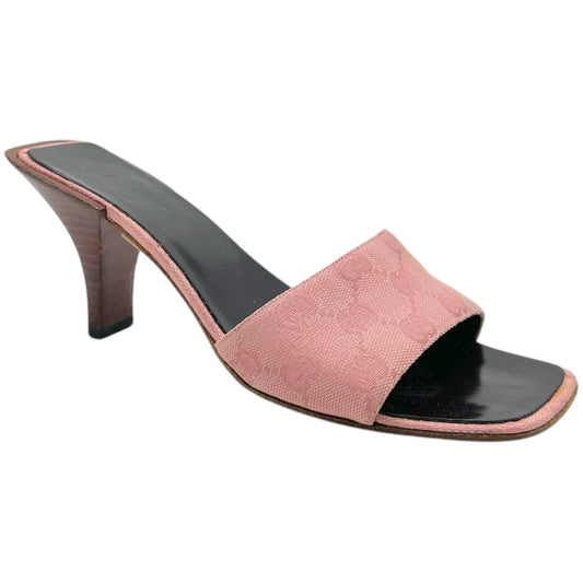 Gucci Pink Monogram Kitten Heel Mules - Outfit Repeater