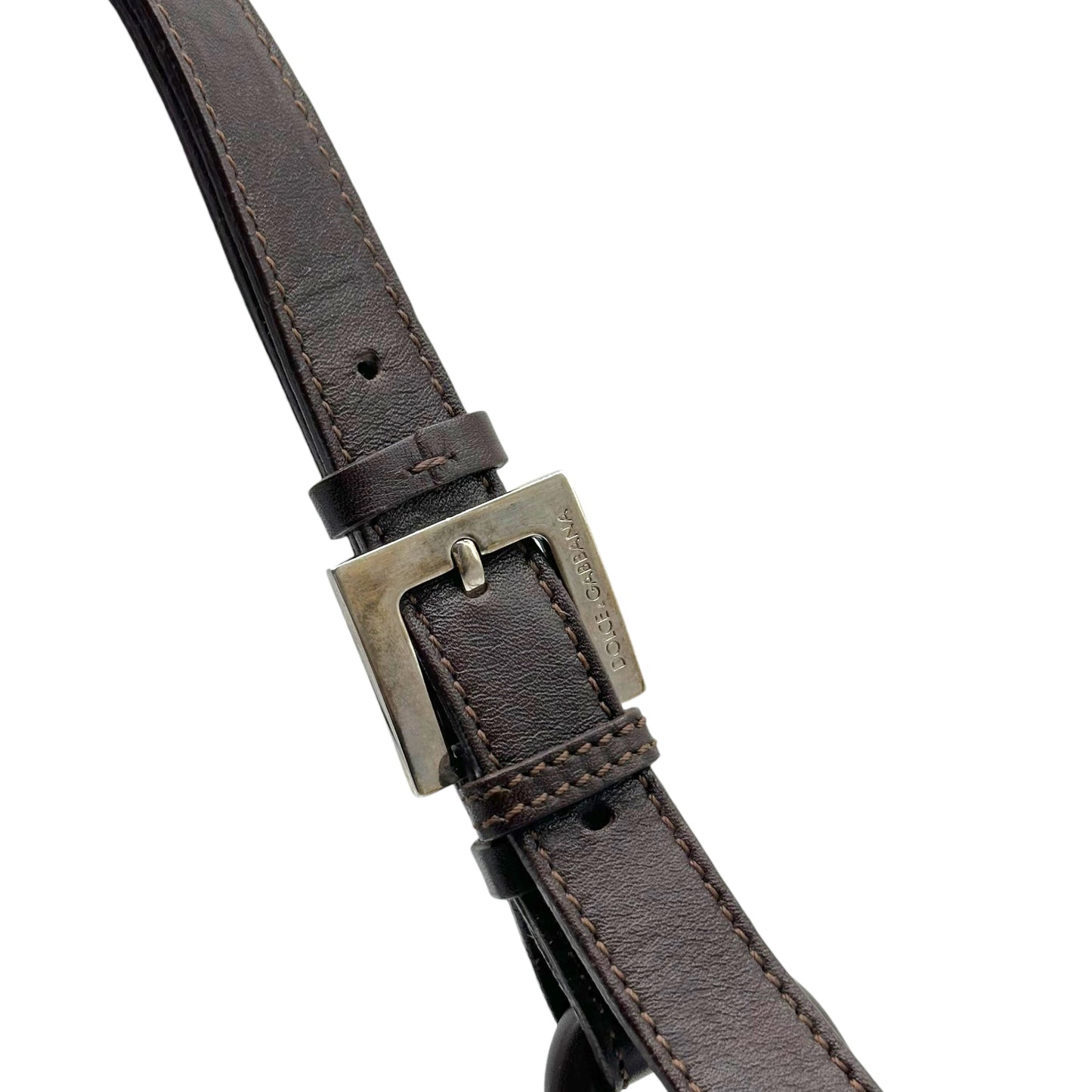 Dolce & Gabbana Brown Leather Navy Lace Up Side Shouler Bag