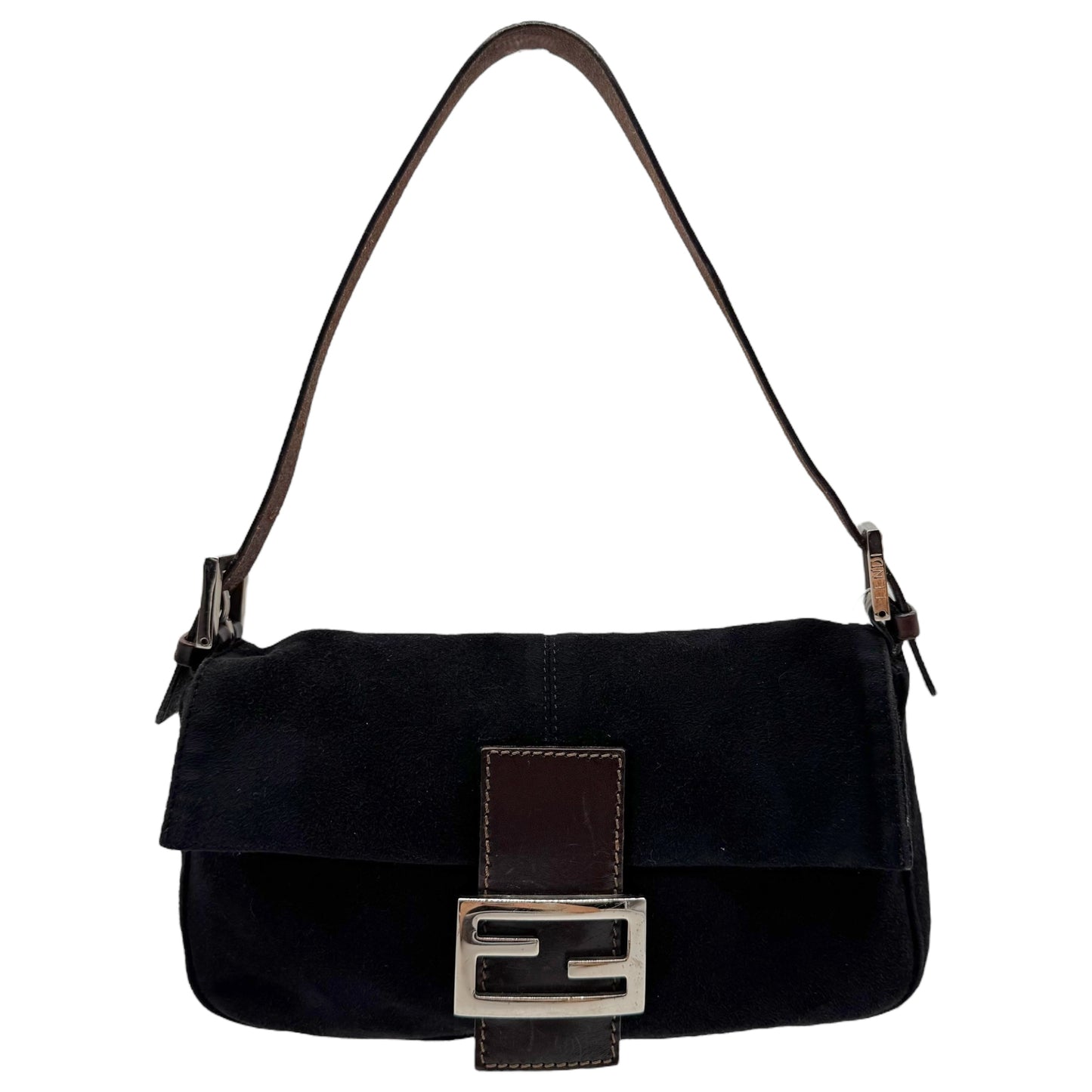 Fendi Black Suede & Brown Leather Baguette Bag - Outfit Repeater