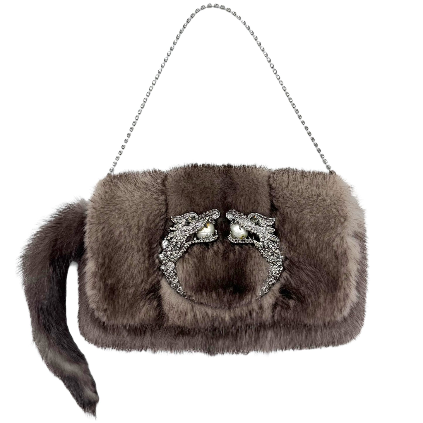 Gucci by Tom Ford Fall 2004 Gray Mink Dragon Clasp Mini Bag RARE - Outfit Repeater