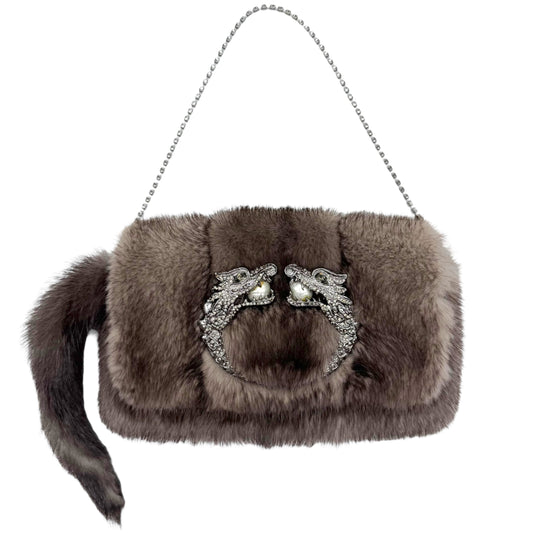 Gucci by Tom Ford Fall 2004 Gray Mink Dragon Clasp Mini Bag RARE - Outfit Repeater