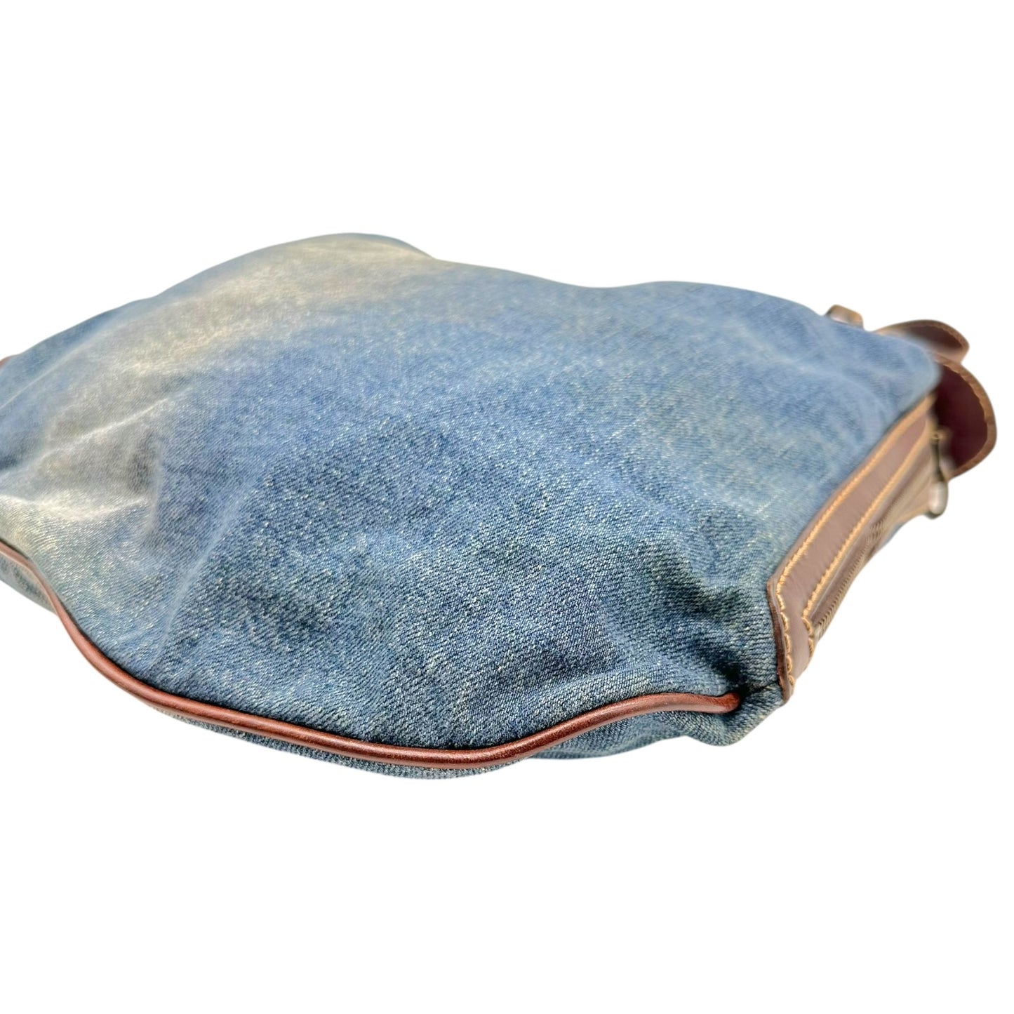Fendi Denim & Brown Leather Large Oyster Shoulder Bag