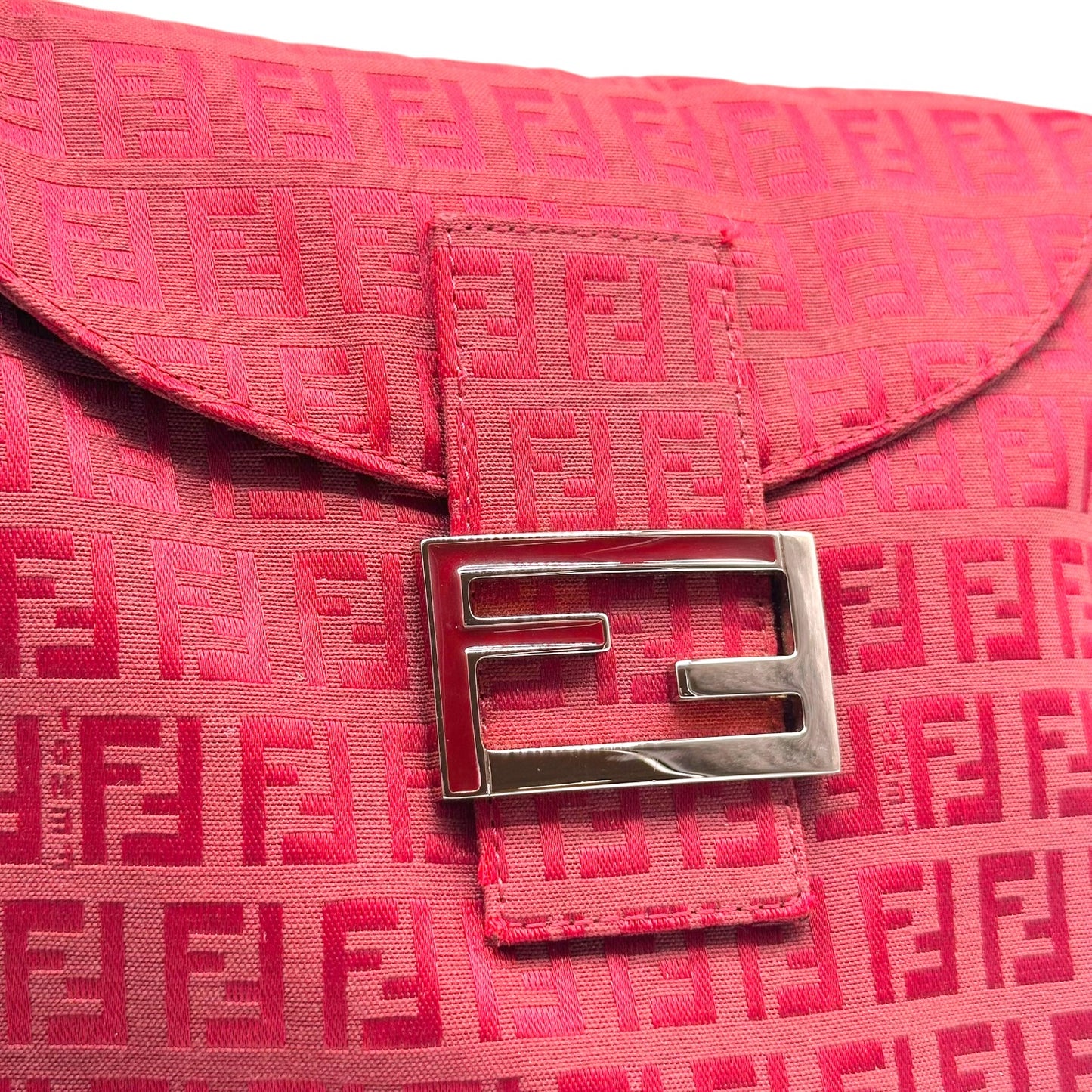 Fendi Red Zucchino Monogram Fold-Over Square Baguette Bag