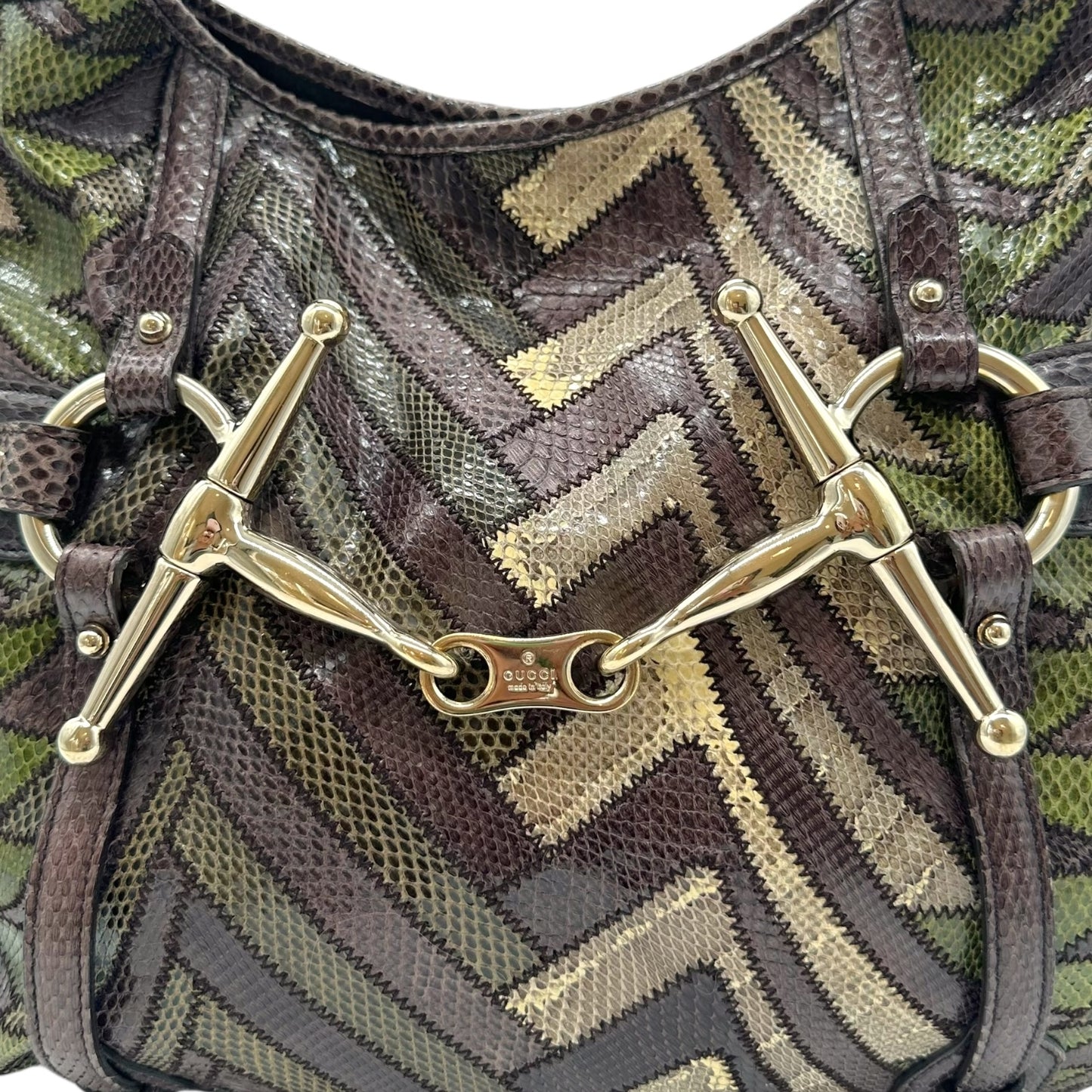 Gucci 85th Anniversary Green & Brown Snakeskin Horsebot Hobo Bag