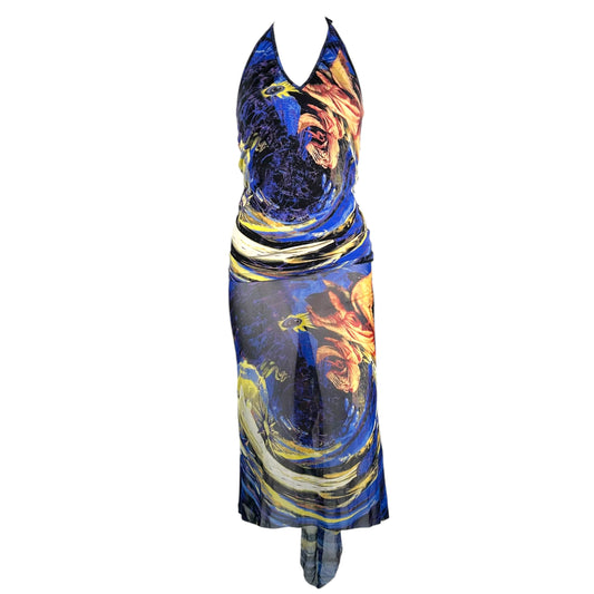 Jean Paul Gaultier Blue Swirl Print Halter Midi Skirt Set