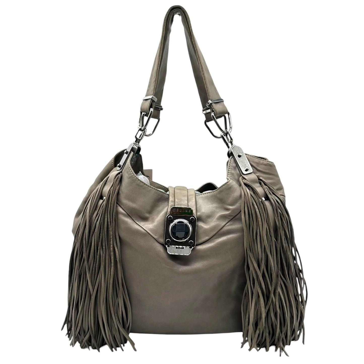 Celine Gray Lambskin Fringe Trim Hobo Bag
