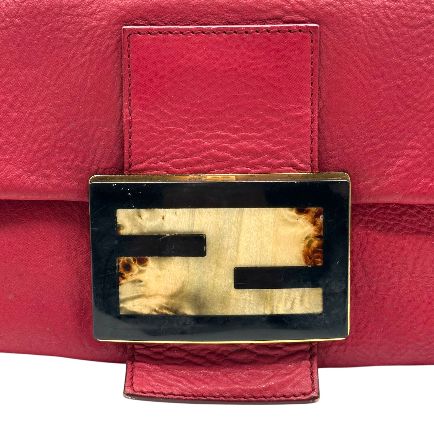 Fendi Red Nubuck & Burl Wood Big Mama Baguette Bag - Outfit Repeater