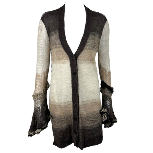 Jean Paul Gaultier Brown Patterned Open Knit Mohair Cardigan