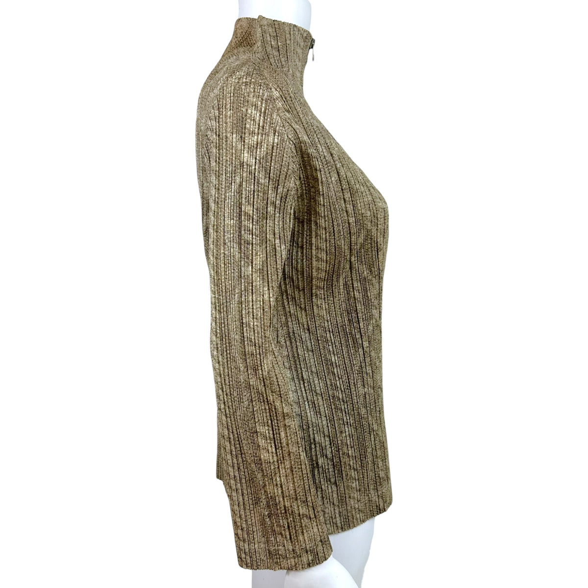 Issey Miyake Pleats Please Beige Cable Knit Print Pleated Zip Up Jacket Sz 3
