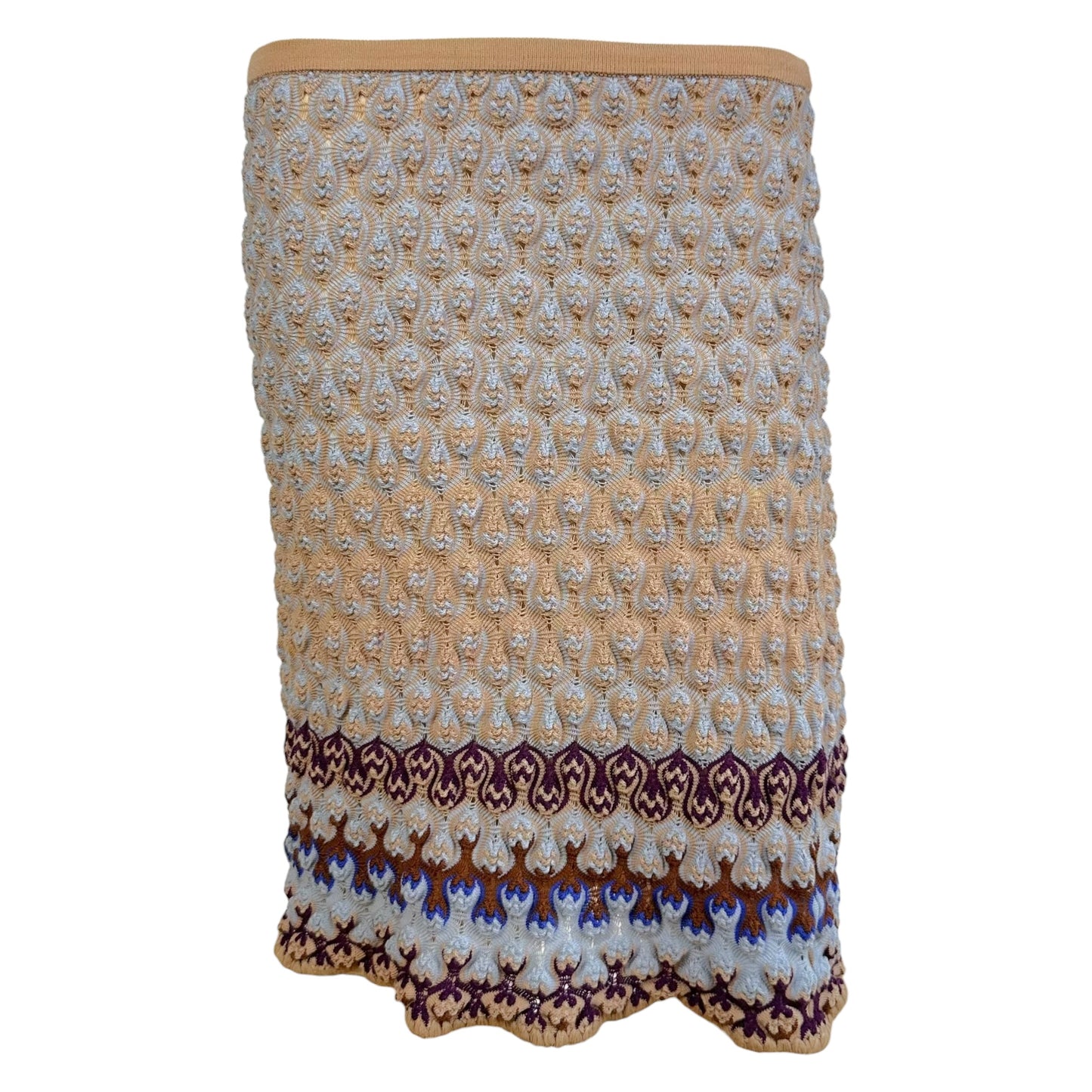 Missoni Beige & Blue Chevron Knit Midi Skirt