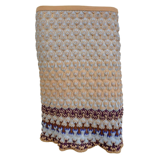 Missoni Beige & Blue Chevron Knit Midi Skirt