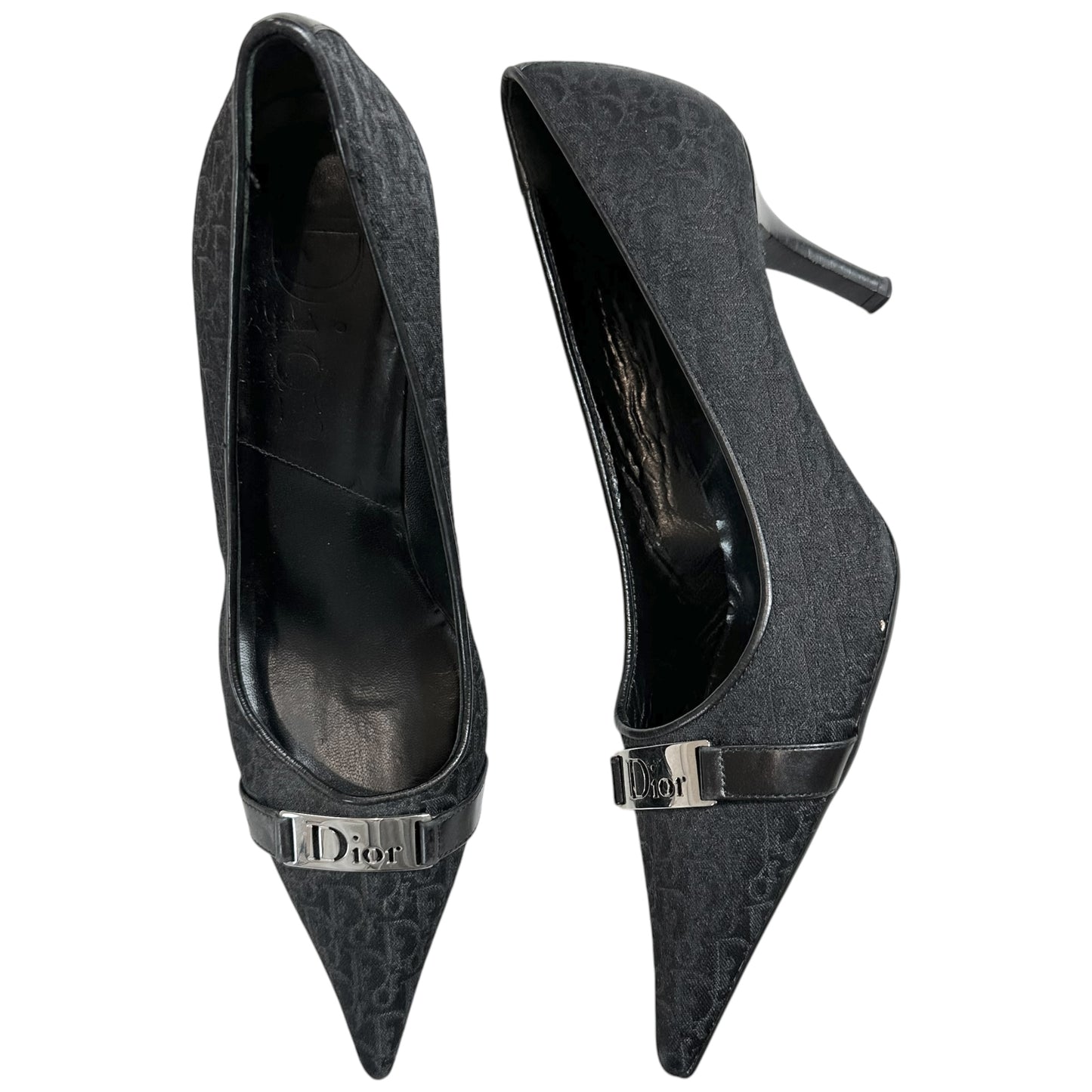Christian Dior Black Monogram Heels Pointed Toe Stiletto