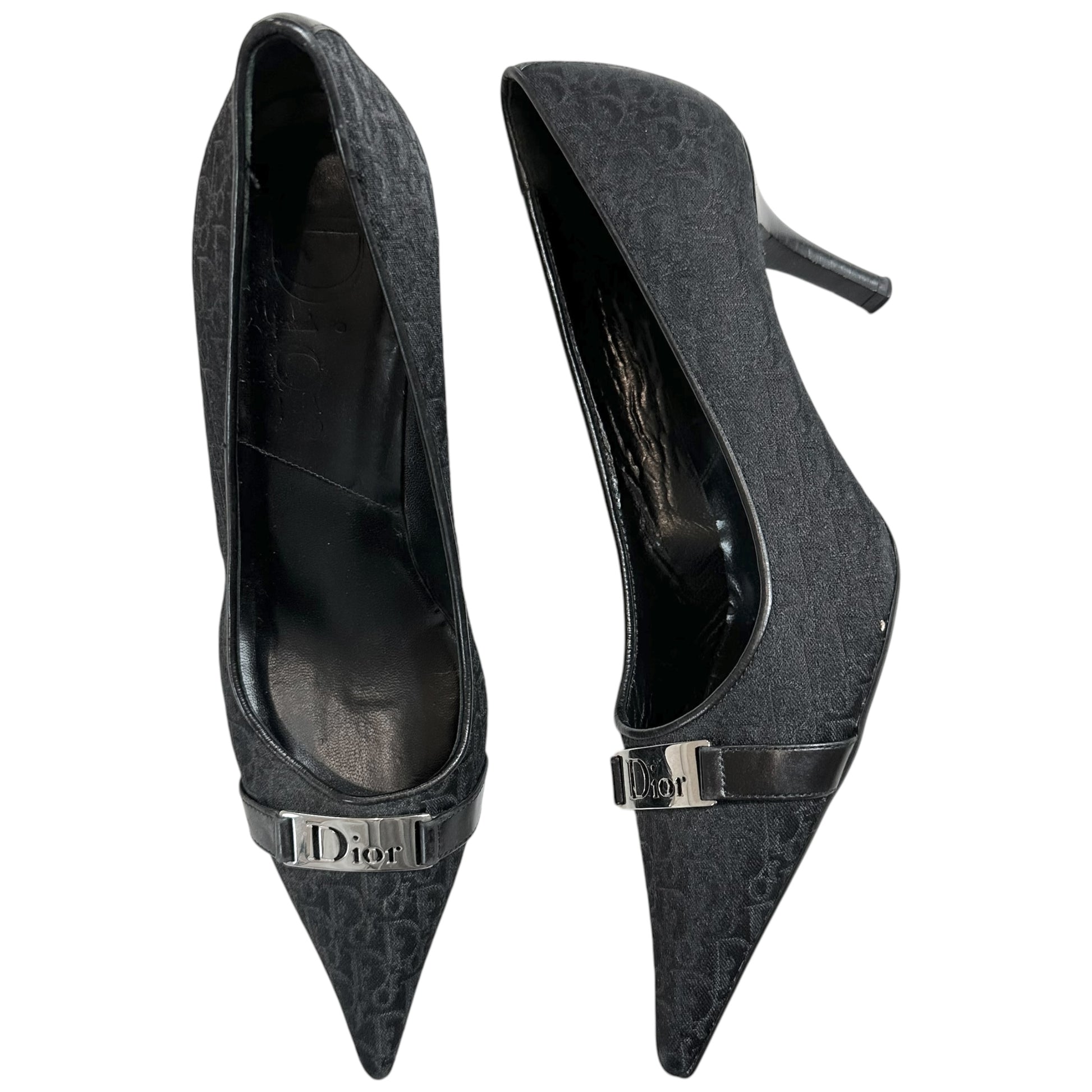 Christian Dior Black Monogram Heels Pointed Toe Stiletto