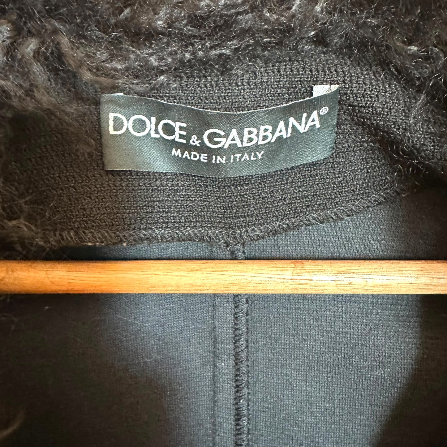 Dolce & Gabbana Black Wool Jacket w/ Mongolian Fur Collar