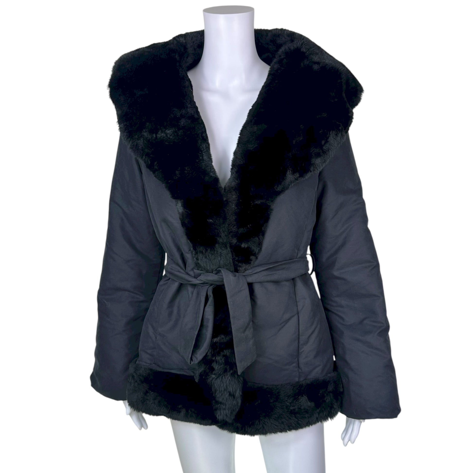Blumarine Black Fur Trim Wrap Puffer Coat - Outfit Repeater