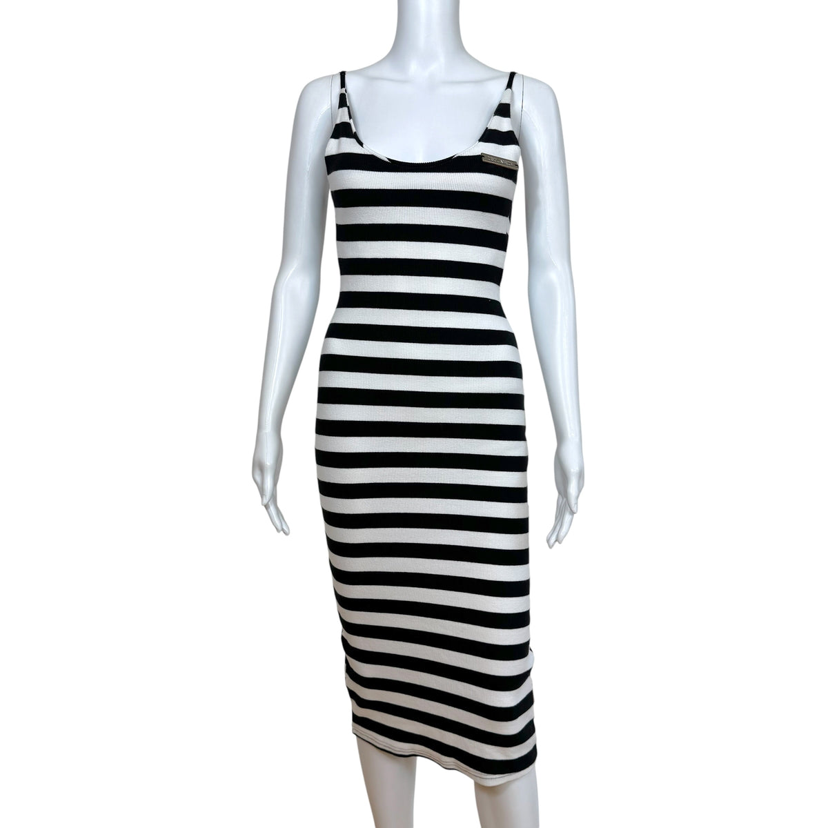 Dsquared2 Black And White Striped Midi Dress