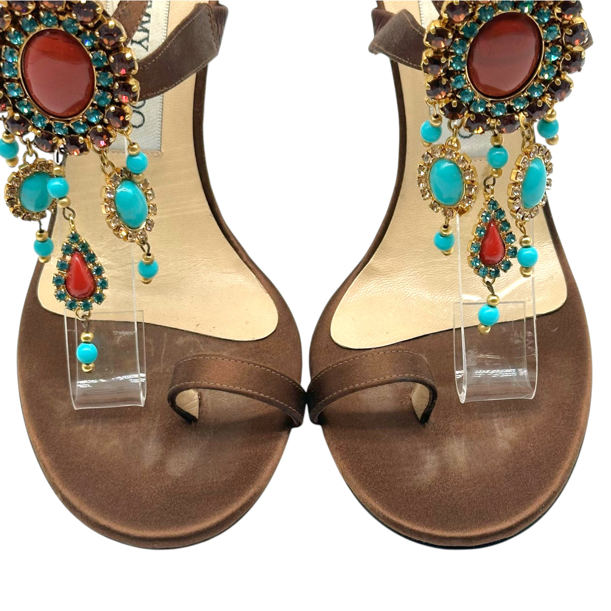 Jimmy Choo Turquoise Crystal Embellished Sandal Heels