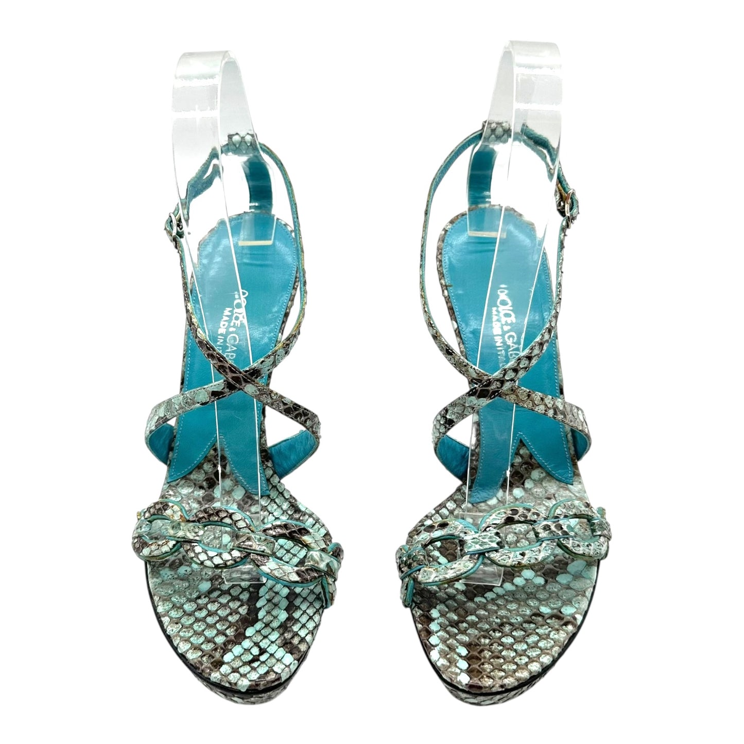 Dolce & Gabbana Blue Python Platform Sandal Heels