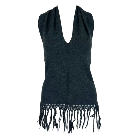Jean Paul Gaultier Gray Knit Halter Top With Fringe Trim