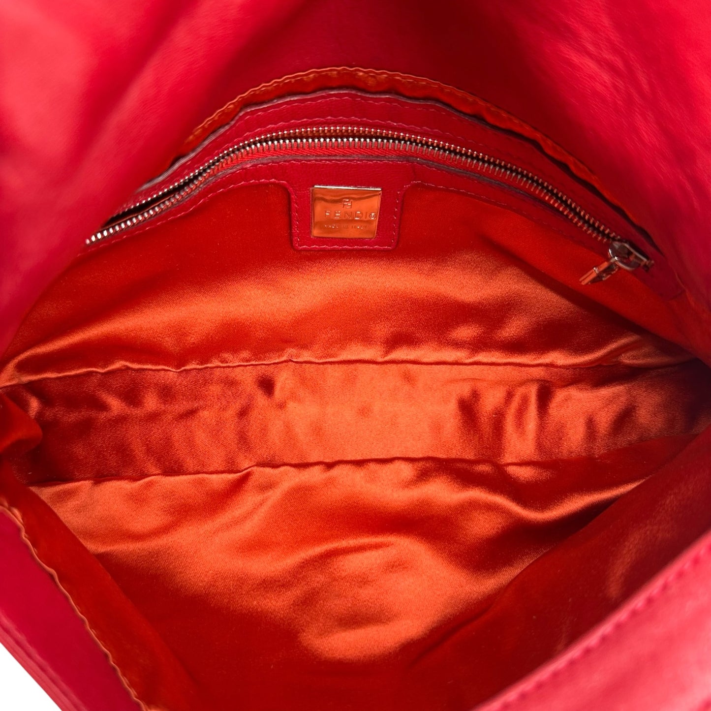 Fendi Red Leather Baguette Shoulder Bag with Yellow Stone