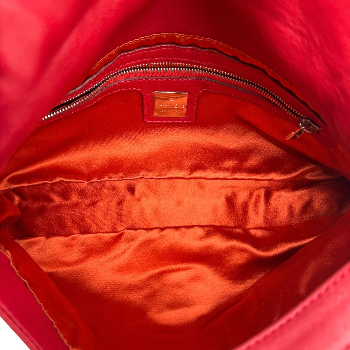 Fendi Red Leather Baguette Shoulder Bag with Yellow Stone