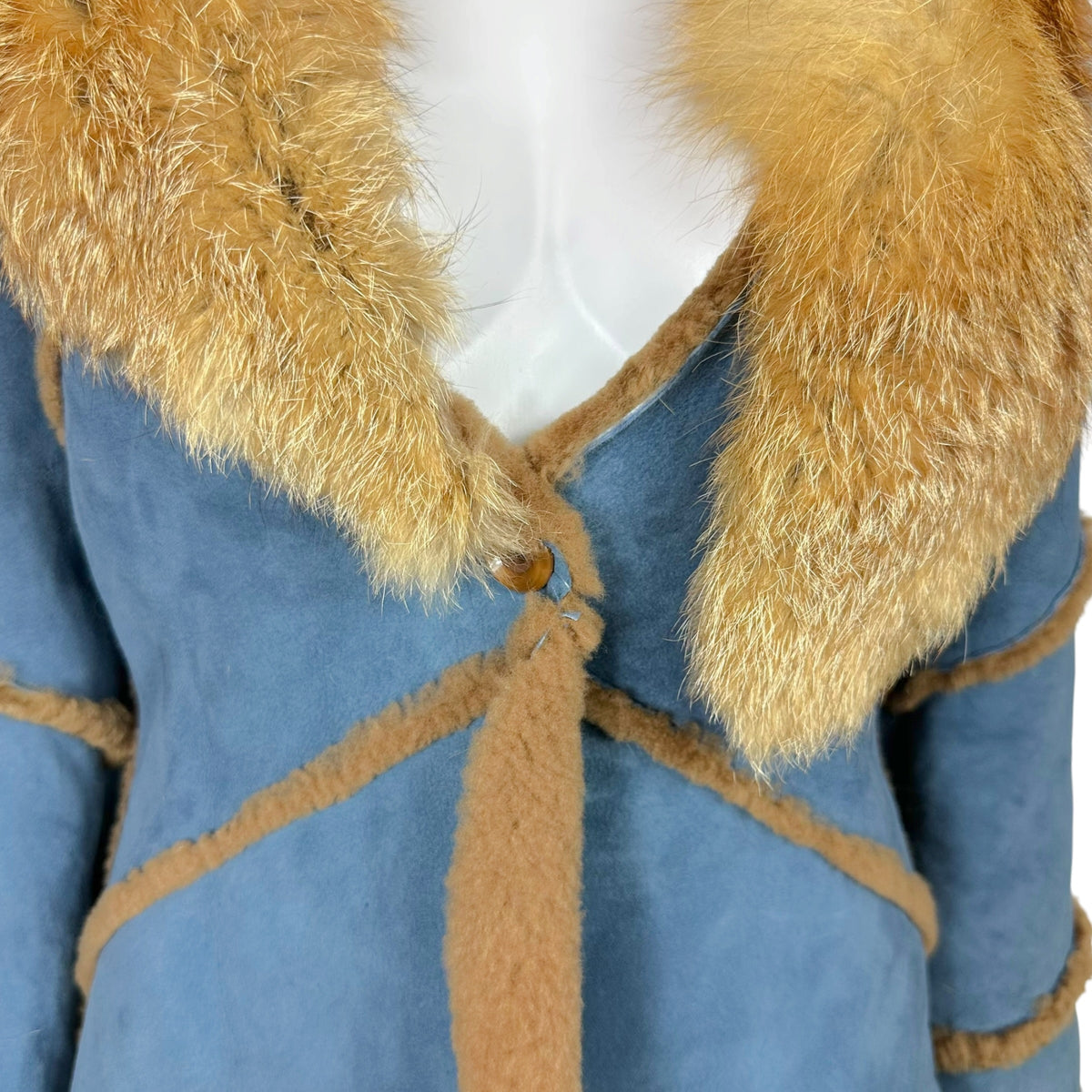 Josephine Shearling Jacket Blue Brown Fur Collar