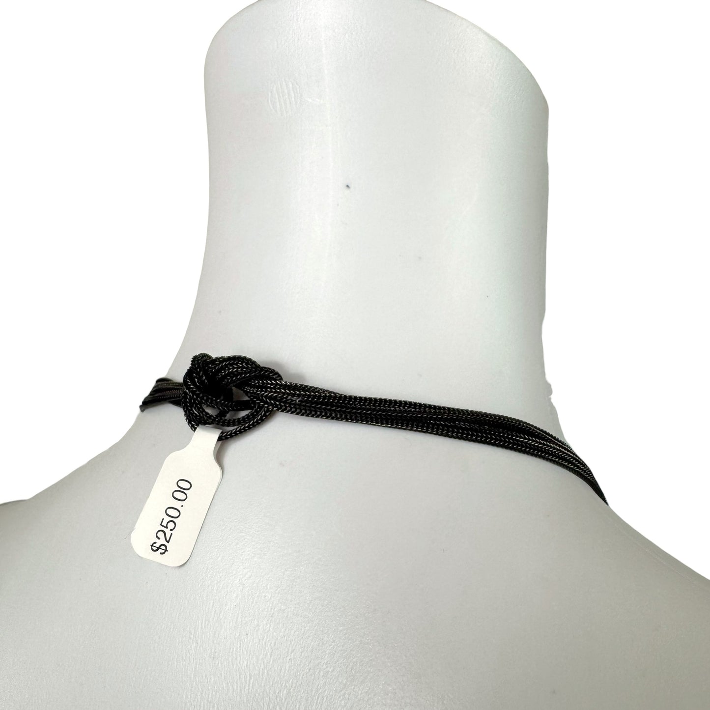 Galliano Gunmetal Gray Logo Lariat Fringe Chain Necklace