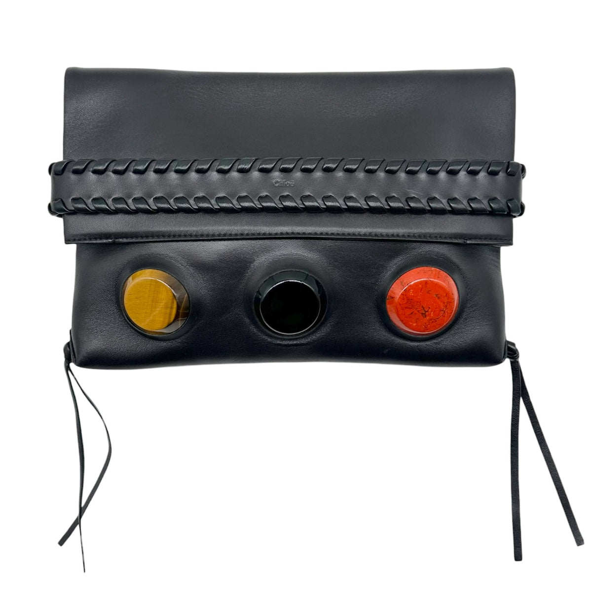 Chloe Black Leather Stone Embellished Clutch Bag