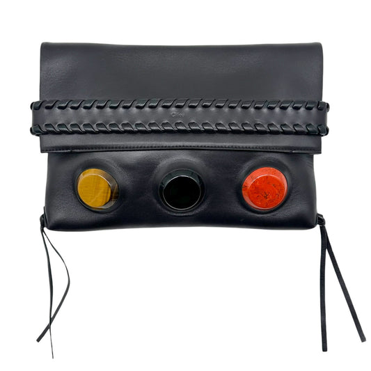 Chloe Black Leather Stone Embellished Clutch Bag