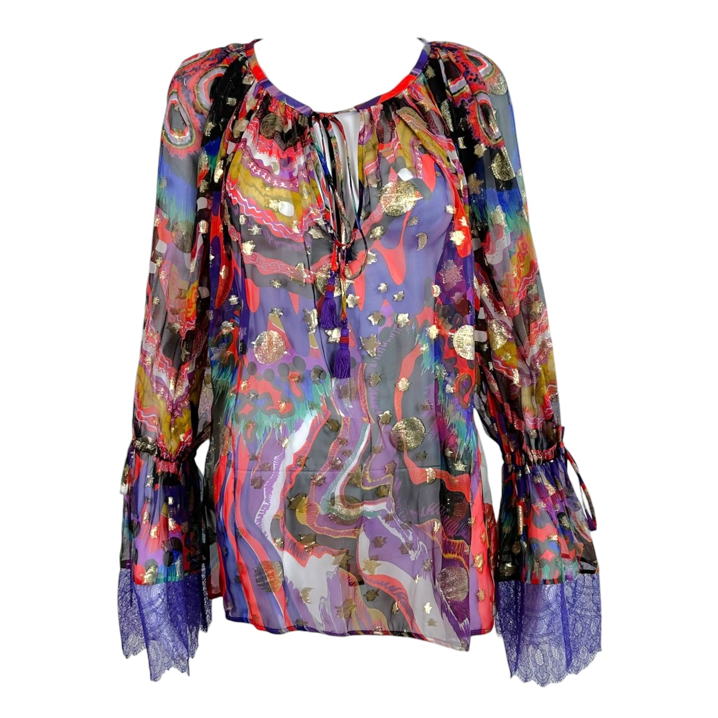 Roberto Cavalli Sheer Silk Blouse Multicolor Star Print