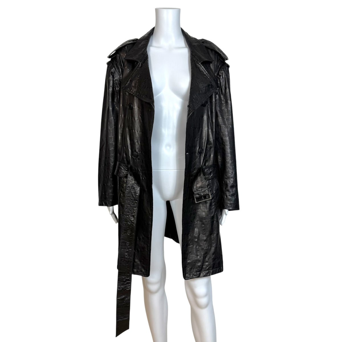 Emporio Armani F/W 2010 Croc Print Black Leather Trench Coat